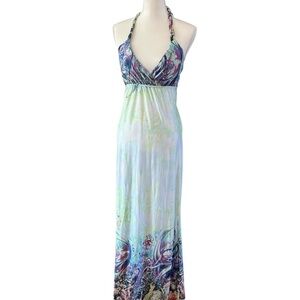 Paradis Miss Green and Blue Halter Sundress Maxi